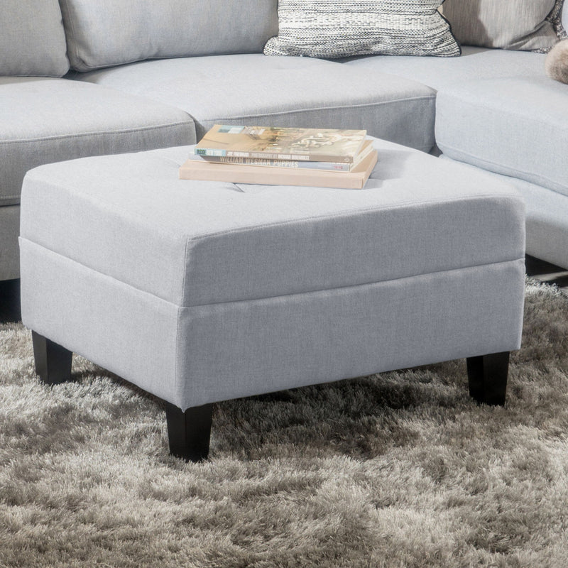 Contemporary Ottoman Footstool With Tufted Upholstery - Light Gray