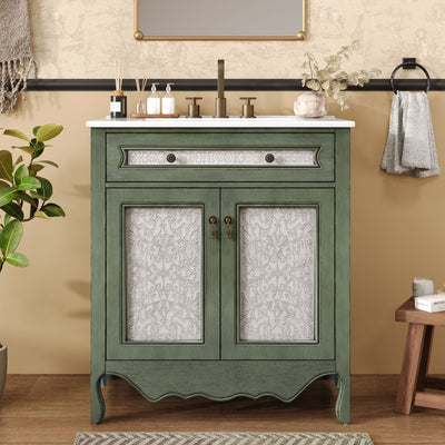 Bathroom Vanity With Rectangle Sink, Tip Out Tray - Antique Blue Green