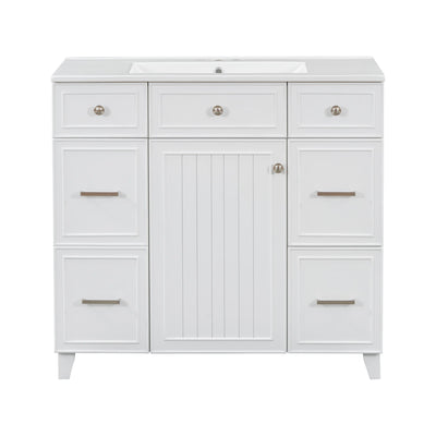 Bathroom Vanity With Ceramic Sink, Soft Close Doors, Adjustable Shelves