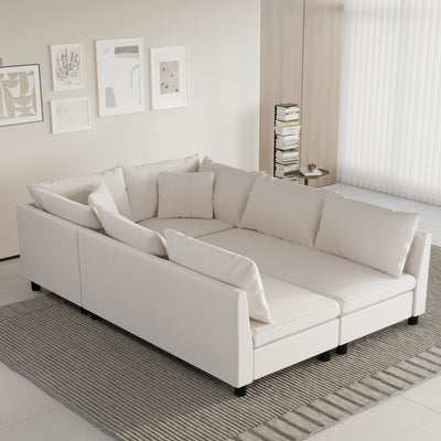 Modular Sectional Bed Couch Set With Pillows Free Combination, Minimalist Style Oversized 6 Seat Convertible Sofa