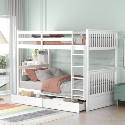 Bunk Bed With Ladders And 2 Storage Drawers