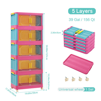 Folding Storage Cabinet With Magnetic Doors And Wheels