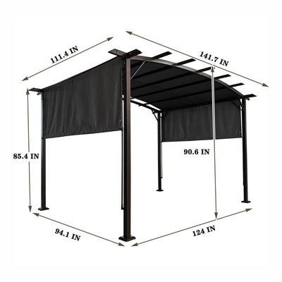 Outdoor Patio Pergola Gazebo - Steel Frame Sun Shelter With Retractable Canopy