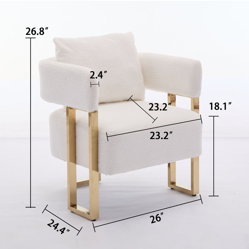 Modern Decorative Chair Teddy Fleece Upholstered And Metal Foot