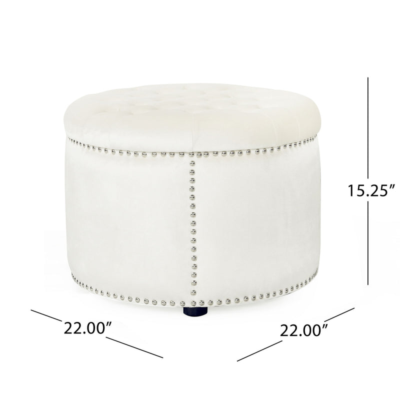 Elegant Round Ottoman Footstool With Studded Rim