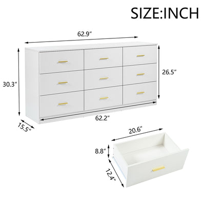 9 Drawer Dresser, Ample Storage For Bedroom
