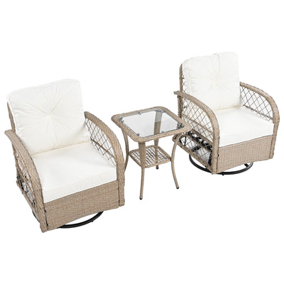 3 Piece Outdoor Chair & Table Set Chat Set, 2 Person Rattan Seating Group