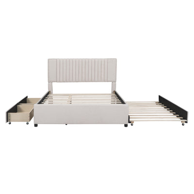 Upholstered Platform Bed With Drawers, Classic Headboard Design