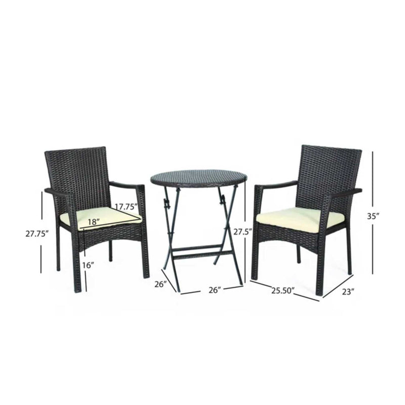 3 Piece Bistro Set With Water Resistant Cushions And 2 Chairs - Brown Multi