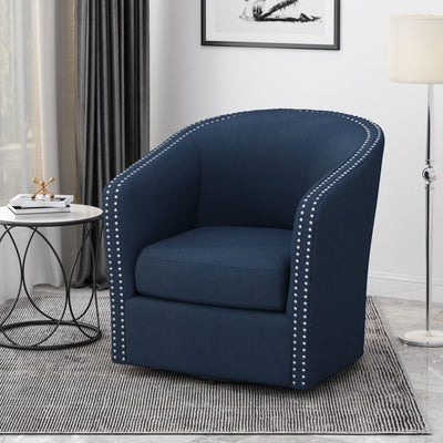 Modern Upholstered Swivel Club Chair With Nailhead Trim