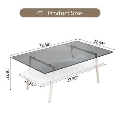 Rectangle Coffee Table, Tempered Glass Tabletop With Metal Legs