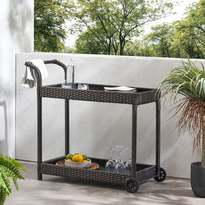 Resin Wicker Bar Cart With Metal Frame - Brown