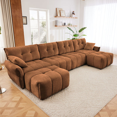 Sofa Set With Ottoman And Pillows, Textured, High Resilience Cushions