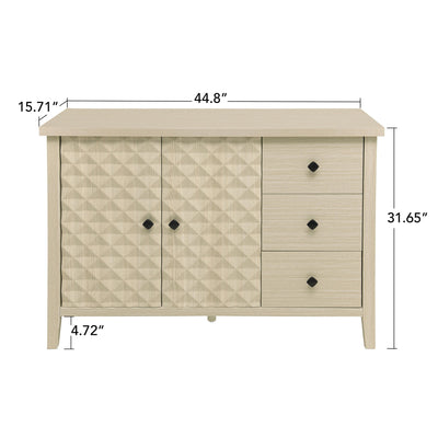 Modern 2 Door 3 Drawer Storage Cabinet, Buffet Cabinet With 2 Embossed Door For Living Room, Kitchen, Entryway - Natural