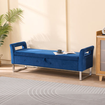 Wide Storage Soft Ottoman Bench With Armrests