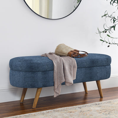 Modern Ottoman Oval Storage Bench With Rubber Wood Legs