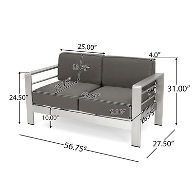 Outdoor Aluminum Loveseat With Cushion - Gray