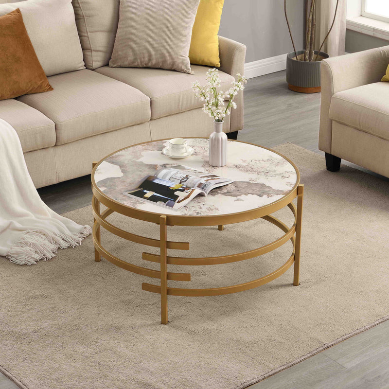 Round Table With Sintered Stone Top And Sturdy Metal Frame