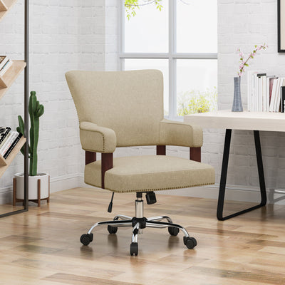 Zealous - Upholstered Office Chair With Curved Arms And Nailhead Accents - Wheat
