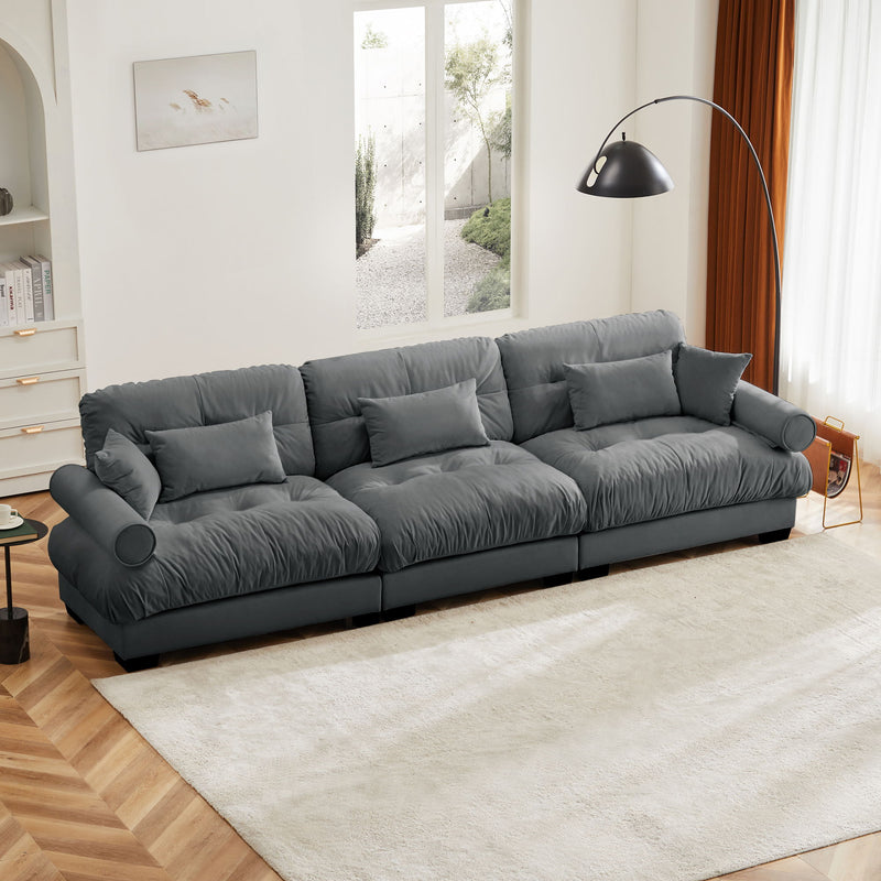 Modern Oversize Sofa With Cloud Like Comfort, Featuring Waist And Throw Pillows