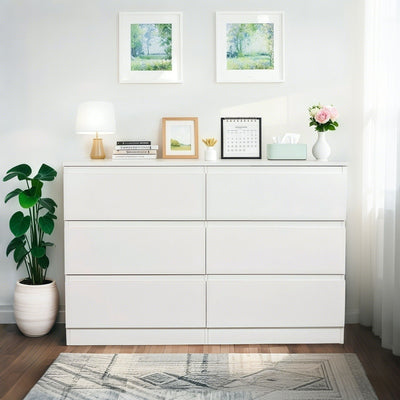 6 Drawer Dresser With Spacious Countertop And Concealed Handles