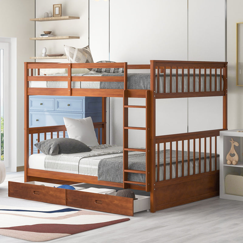 Bunk Bed With Ladders And 2 Storage Drawers