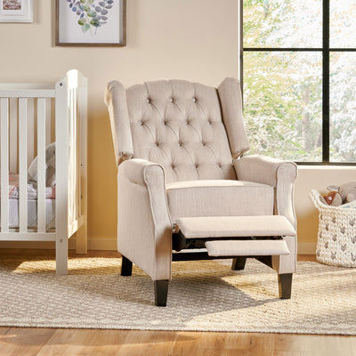 Contemporary Tufted Fabric Push Back Recliner - Beige