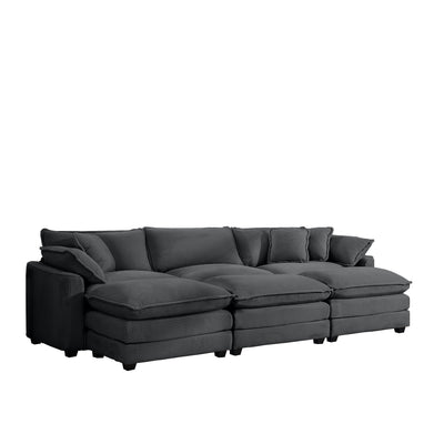 Modern Oversized Modular Cushion Sofa With Ottoman, Low Back, Deep Seating Sofa Set
