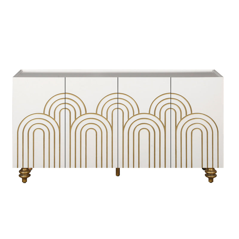 Modern Fluted Sideboard Buffet With Storage, Curve Element, 4 Doors With Adjustable Shelves
