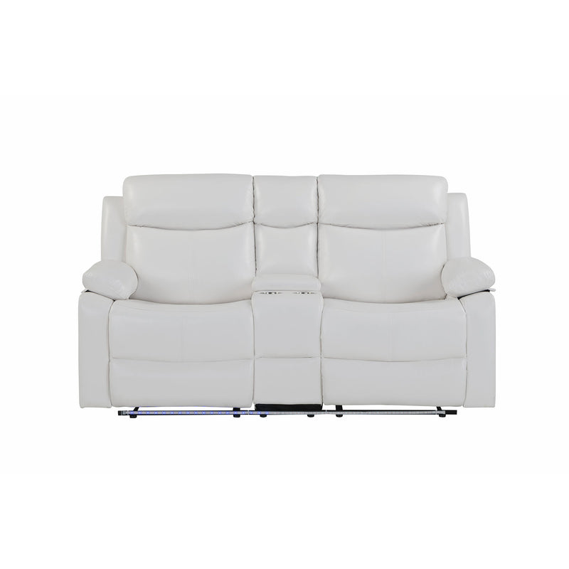 Blanche - Console Reclining Loveseat With LED Lights, Pillow Top Arms, Manual Recline, 2 Cupholders - White
