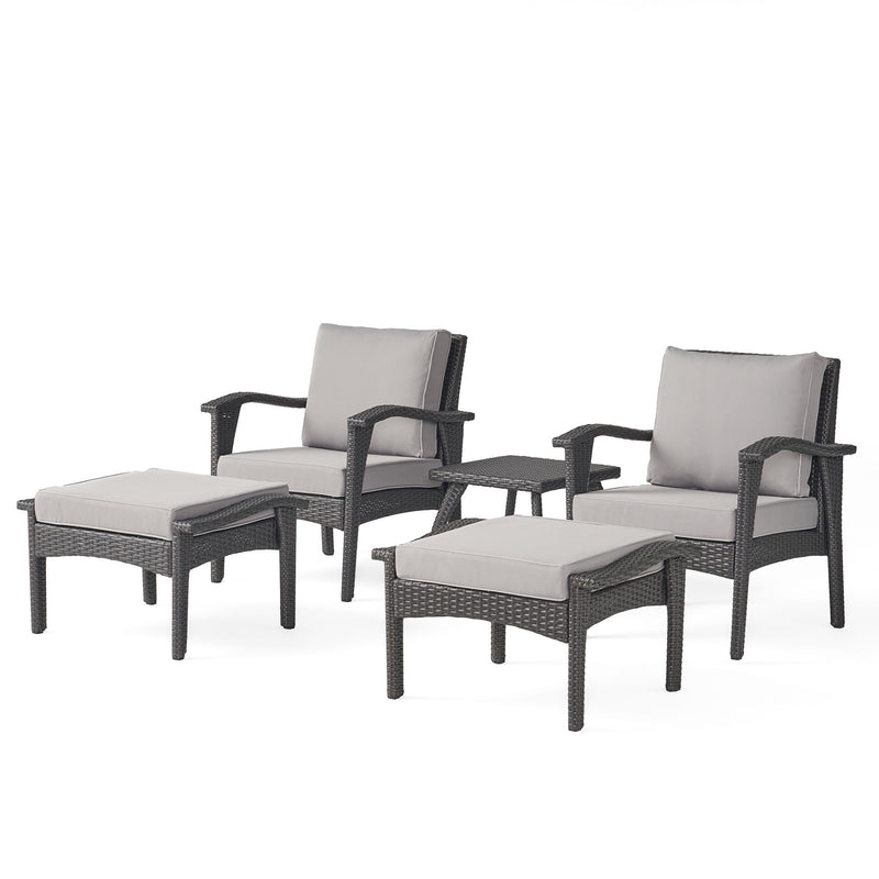 Honolulu - Modern Chat Set of 5 With Wicker - Gray / Silver