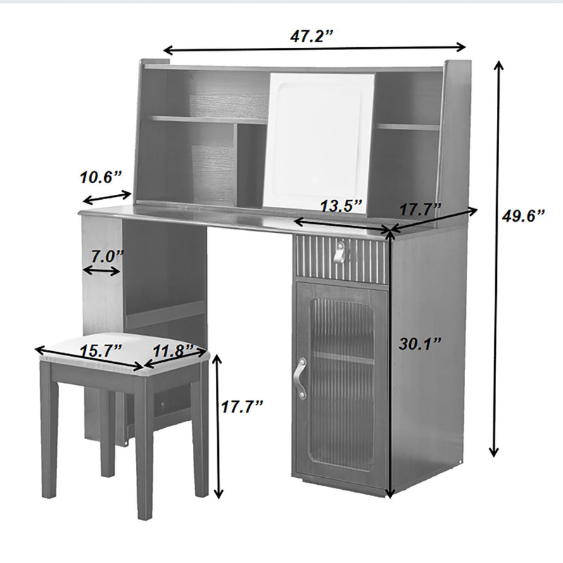 Modern Elegance Makeup Vanity Desk With Adjustable Lighted Mirror Storage Shelves Drawer And Cabinet - Walnut