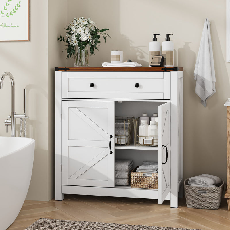 Farmhouse Storage Cabinet With Drawer And Adjustable Shelf