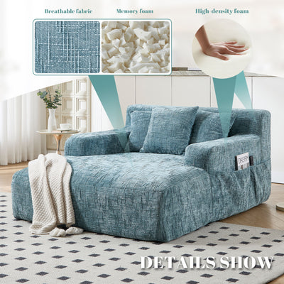 Chenille Interior Lazy Sofa Chaise Longue Armchair With 3 Pillows And Armrests