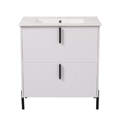 Bathroom Vanity With Ceramic Sink, Fluted Design