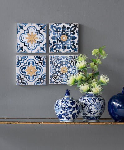 Abstract, And Wall Decor Accents (Set of 4) - White / Blue