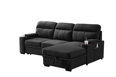 Kaden - Sleeper Sectional Sofa Chaise With Storage Arms And Cupholder