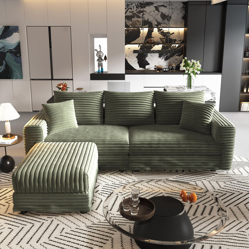 Deep Seat Convertible Sofa With Soft Pillows And Ottomans