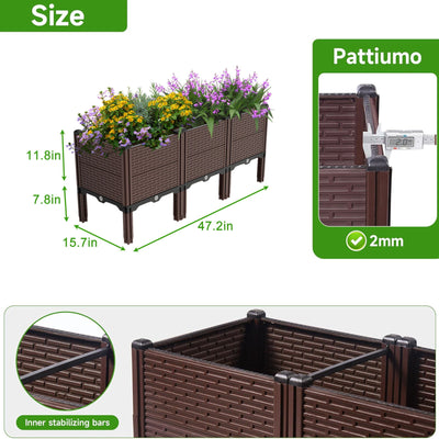 Raised Garden Beds Outdoor, Polypropylene Planter Boxes Outdoor For Vegetables, Flowers, Herbs, Garden Box With Drain Outlet, Heat And Frost Resistant Planters - Black / Brown