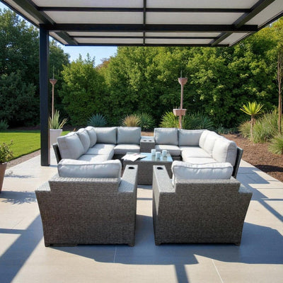 Outdoor Wicker Sectional With Weather Resistant Cushions And Table