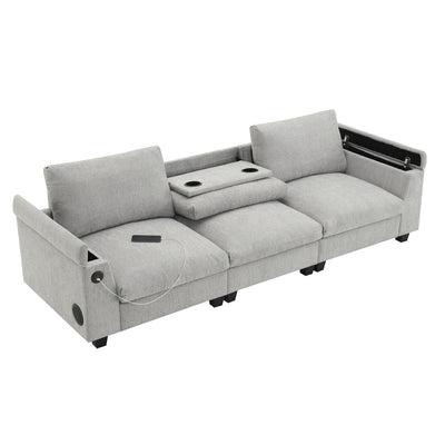 Sectional With Bluetooth Speaker Comfy Cloud Couch Set With Drop Down Table Cup Holders, USB Charger Storage Armrest Wide Seat Sofa