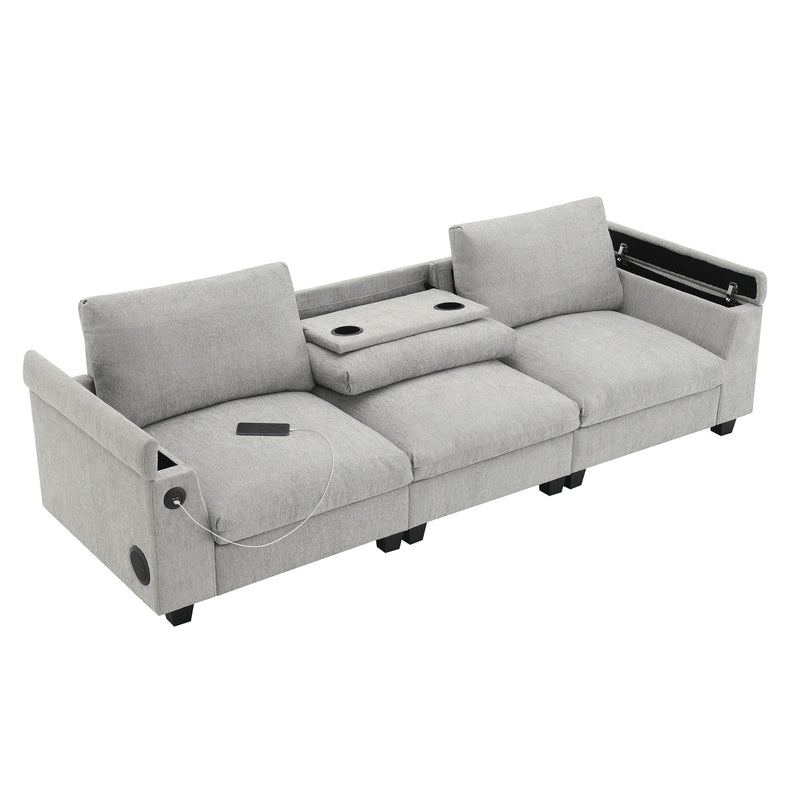 Sectional With Bluetooth Speaker Comfy Cloud Couch Set With Drop Down Table Cup Holders, USB Charger Storage Armrest Wide Seat Sofa