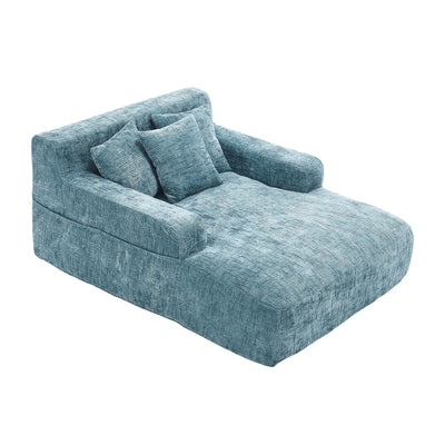Chenille Interior Lazy Sofa Chaise Longue Armchair With 3 Pillows And Armrests