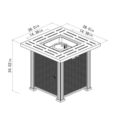 28" Square Fire Pit Table - Brown