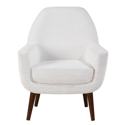 Prince - Mid Century Boucle Arm Chair With Solid Wood Legs - White