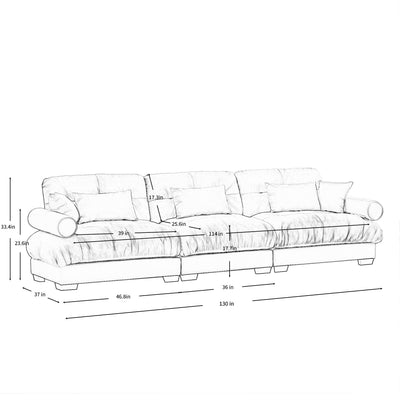 Modern Velvet Sofa With Bolstered Armrests And Pillows