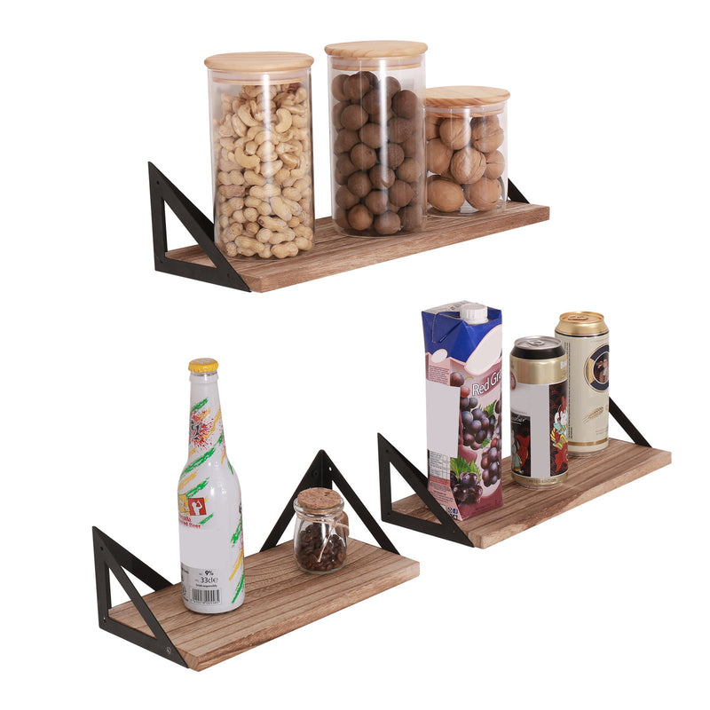 Floating Shelves, Long Wall Shelves (Set of 3), Wall Mounted Shelves With Brackets For Bedroom - Natural Wood