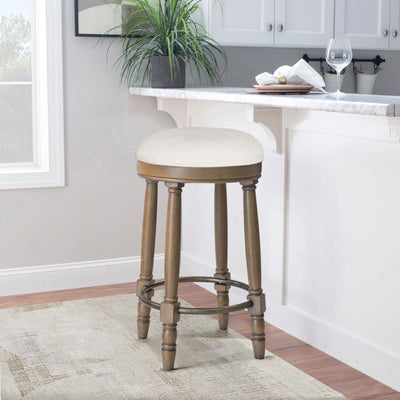 360° Swivel Wooden Barstools With Upholstered Seat, Counter Height (Set of 2)