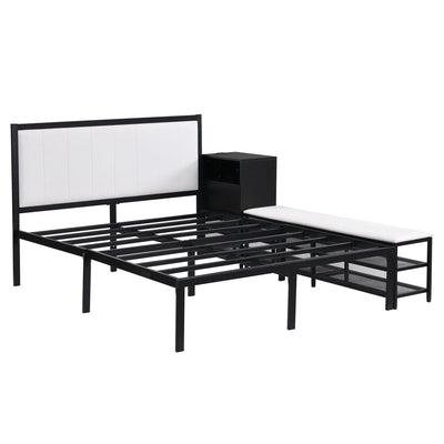 Platform Bed With 2 Tier Storage Shelves, Storage Cabinet