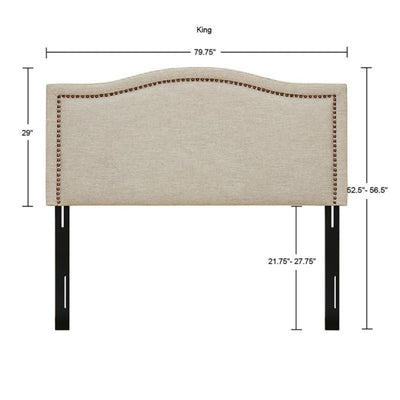 Elegant Panel Headboard With Copper Nailheads And Adjustable Metal Legs